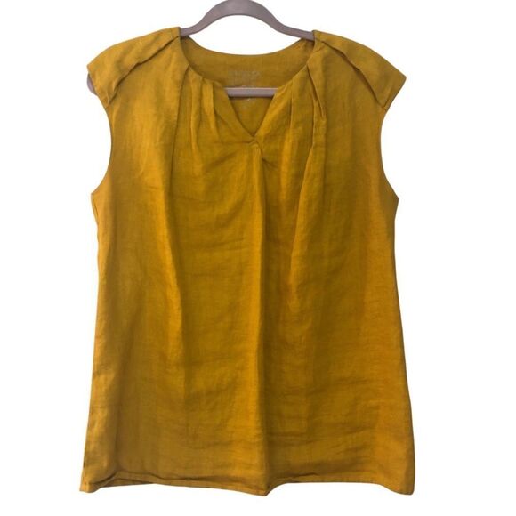 Yuvita Women’s Top Sz S Gold Colored 100% Linen - Picture 1 of 7